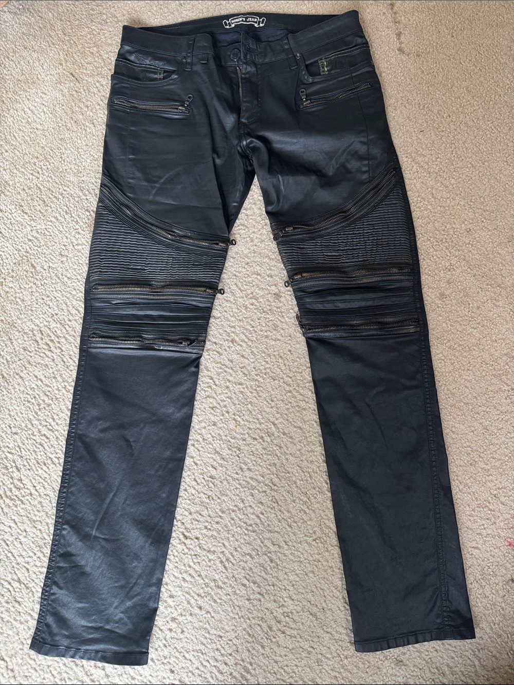 Robin's Jean Black Slim Straight Moto Zip Jeans